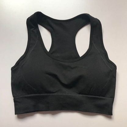 Black racerback sports bra with wide elastic band, from Women's Athletic Set.