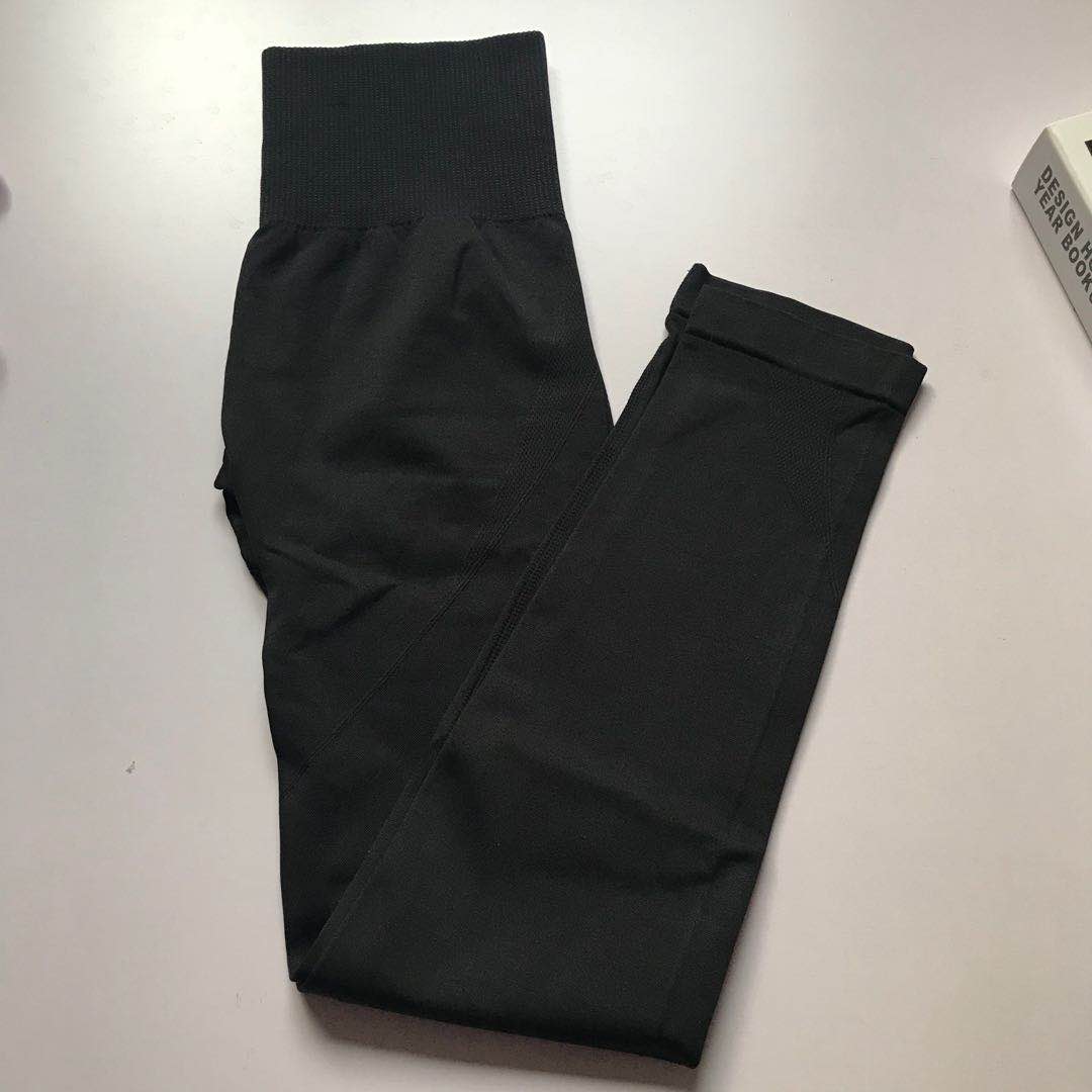 Black high-waist athletic leggings with ribbed waistband, from Women’s Athletic Set.