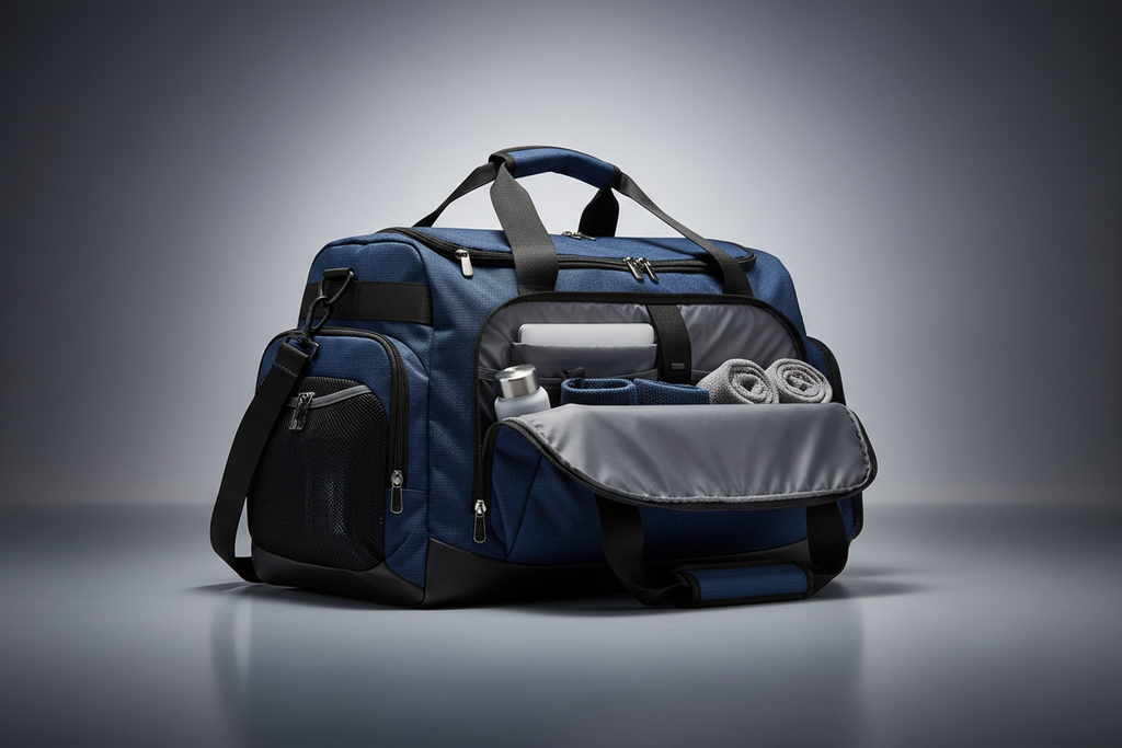 Men's large capacity sports gym bag in dark blue